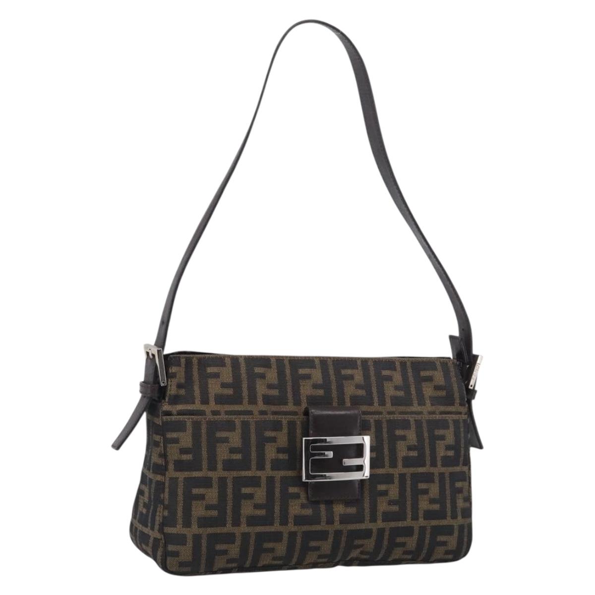FENDI Zucca Canvas Mamma Baguette Shoulder Bag Brown Black Auth am12629V
