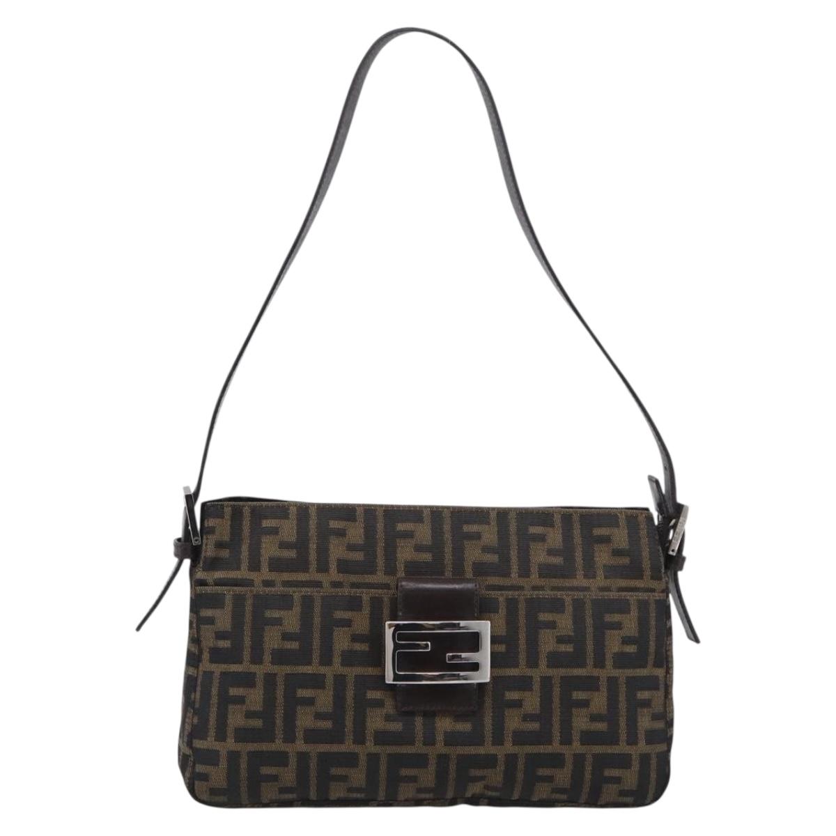 FENDI Zucca Canvas Mamma Baguette Shoulder Bag Brown Black Auth am12629V
