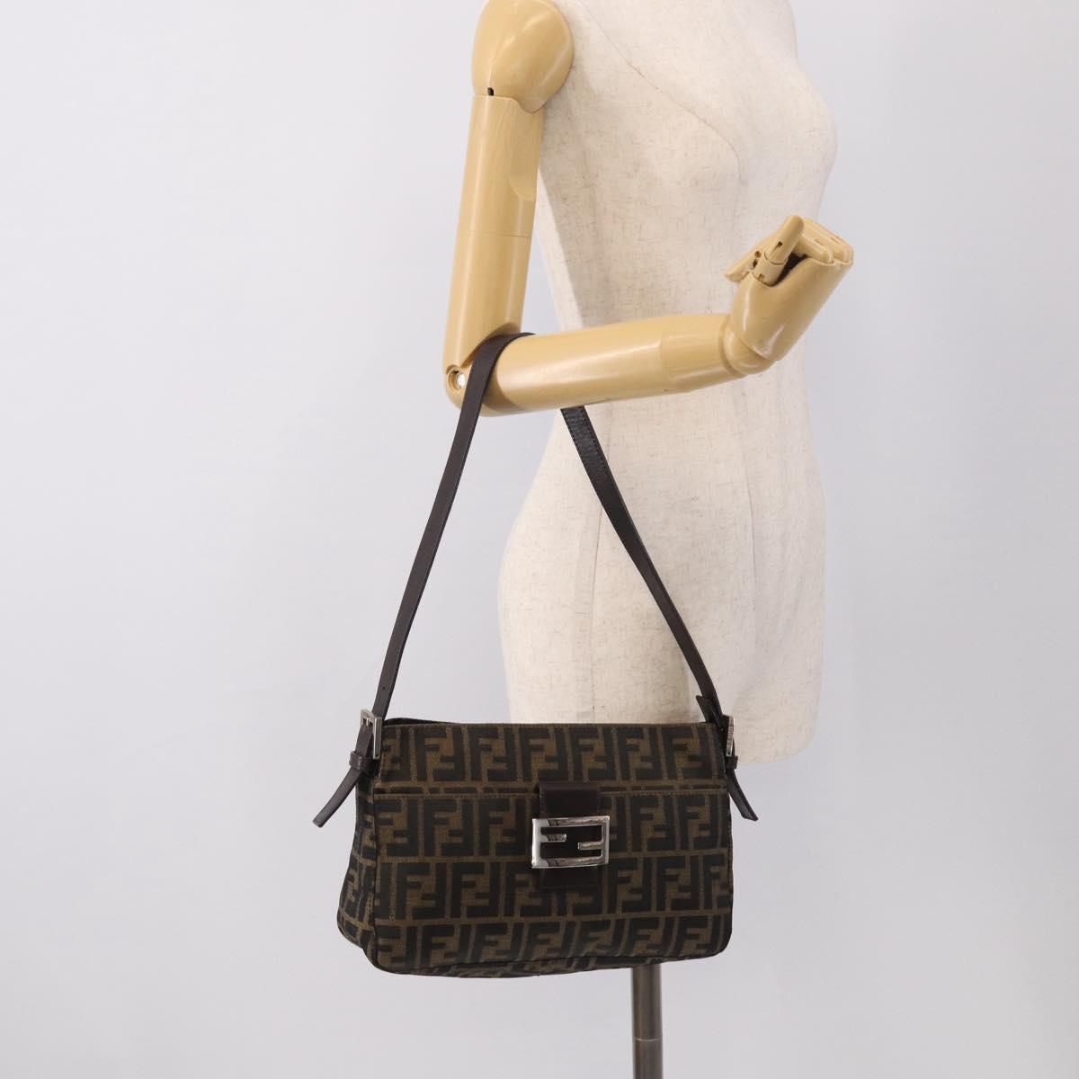 FENDI Zucca Canvas Mamma Baguette Shoulder Bag Brown Black Auth am12629V