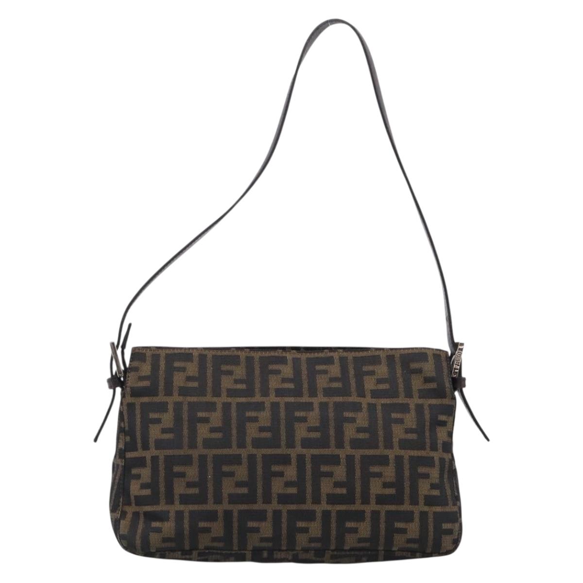 FENDI Zucca Canvas Mamma Baguette Shoulder Bag Brown Black Auth am12629V
