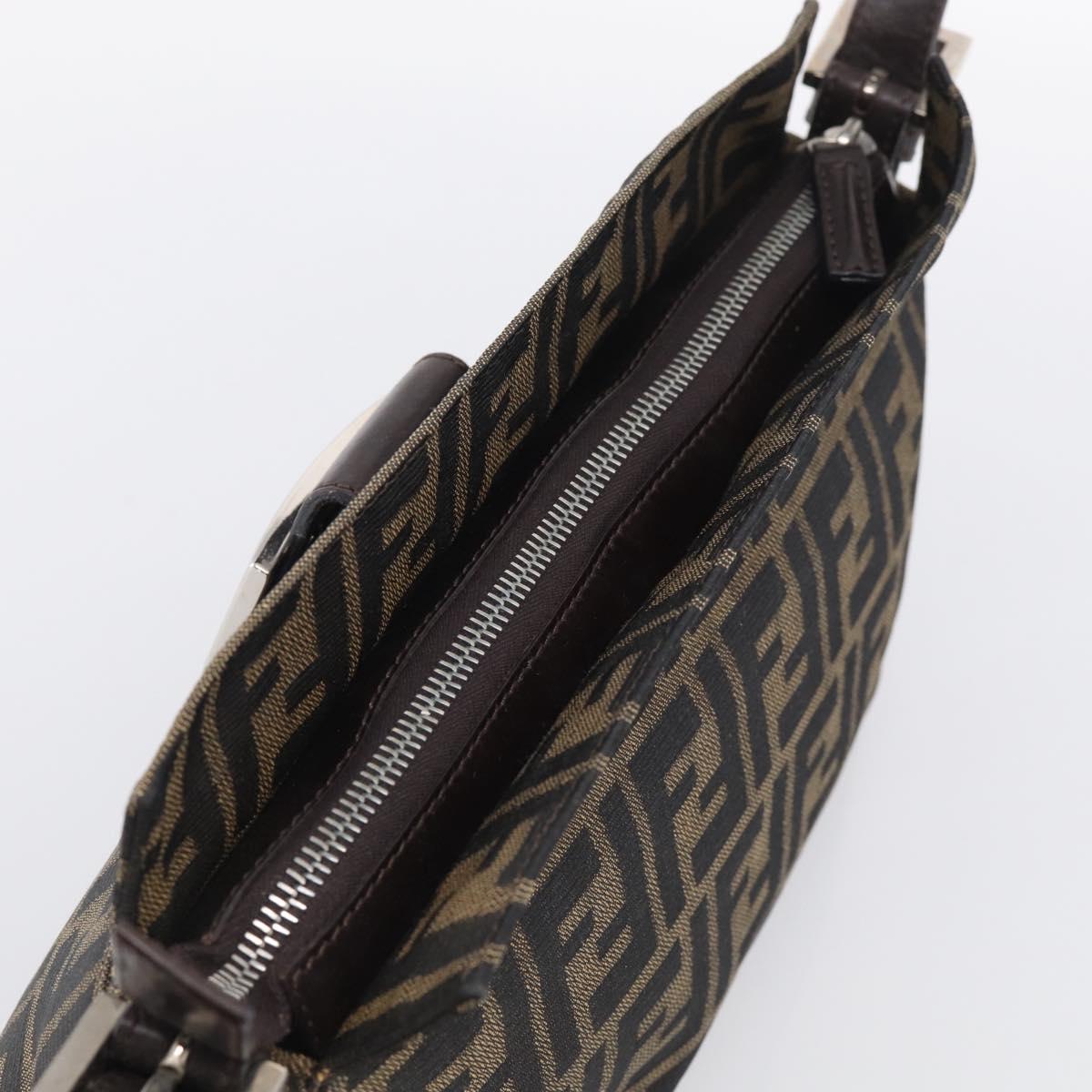 FENDI Zucca Canvas Mamma Baguette Shoulder Bag Brown Black Auth am12629V