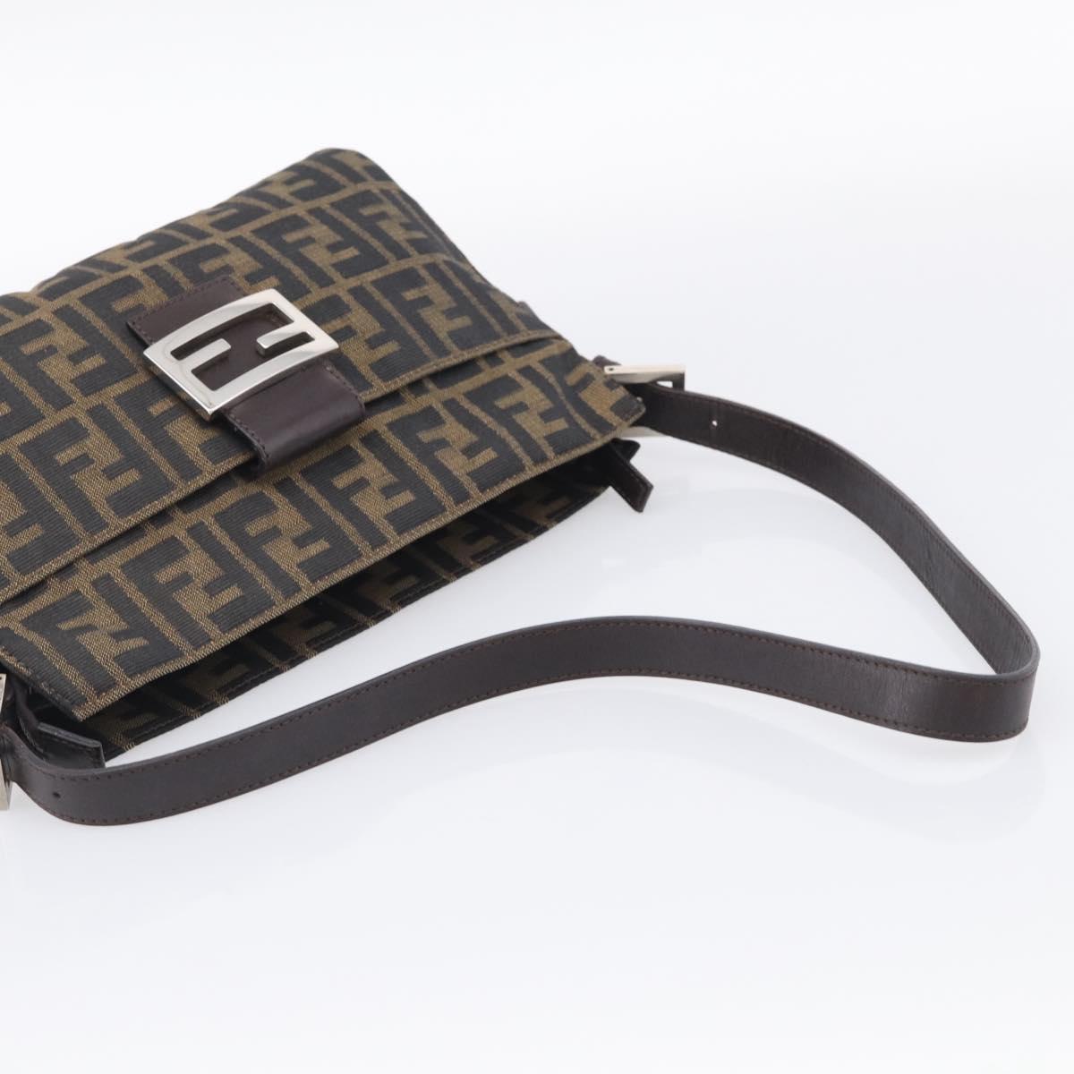 FENDI Zucca Canvas Mamma Baguette Shoulder Bag Brown Black Auth am12629V
