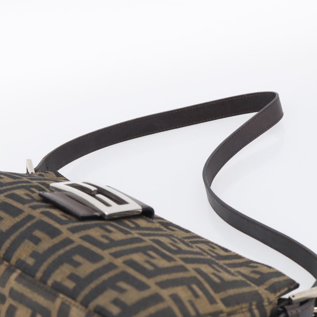 FENDI Zucca Canvas Mamma Baguette Shoulder Bag Brown Black Auth am12629V