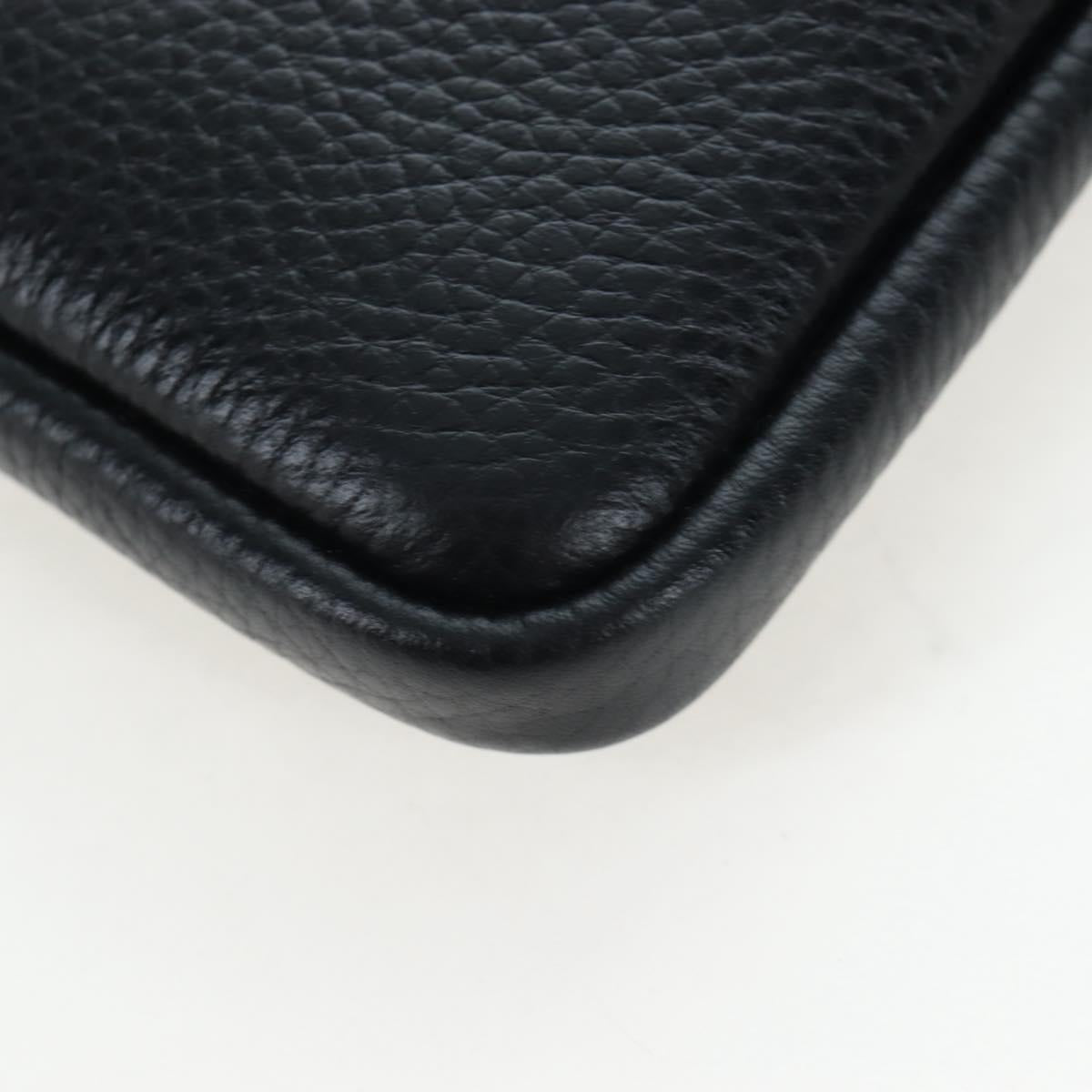 BURBERRY Shoulder Pouch Leather Black Gold Auth am12646V