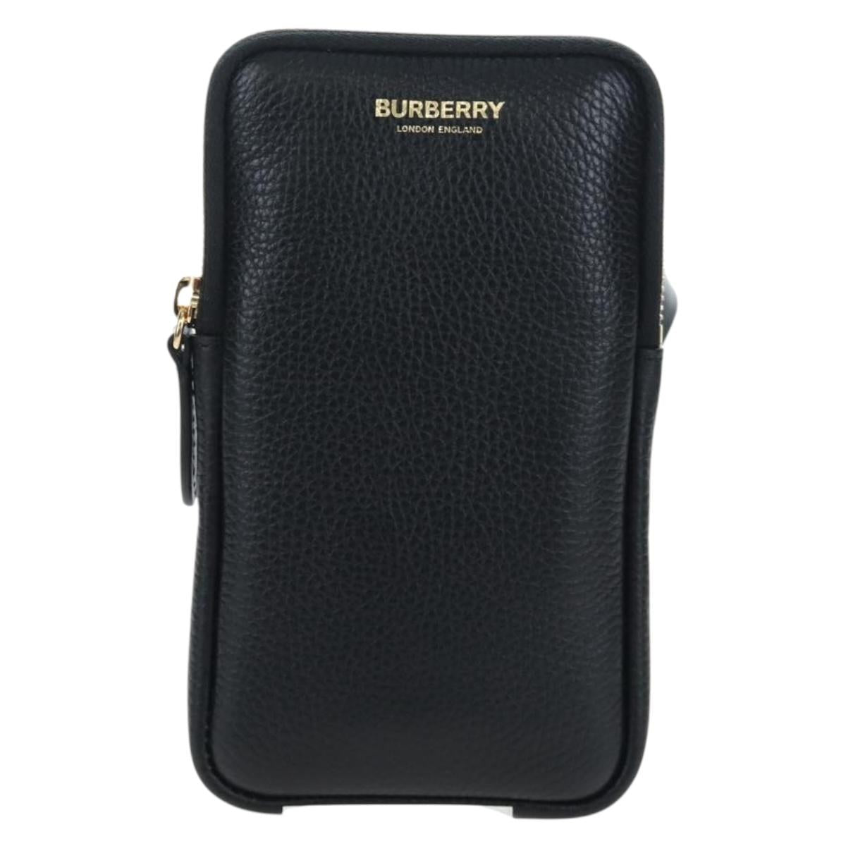 BURBERRY Shoulder Pouch Leather Black Gold Auth am12646V