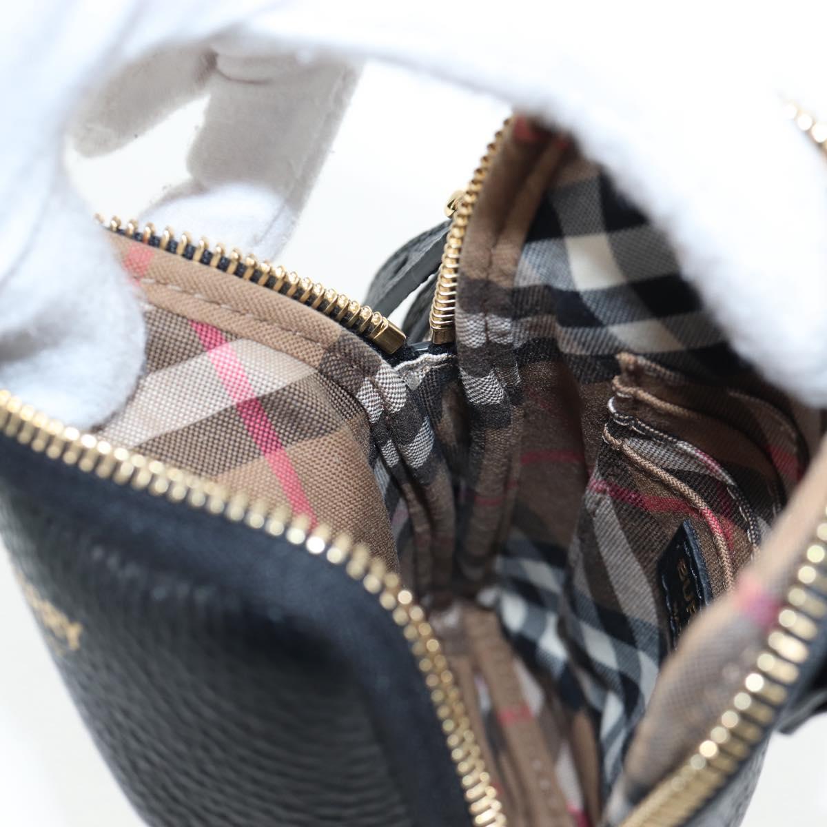 BURBERRY Shoulder Pouch Leather Black Gold Auth am12646V