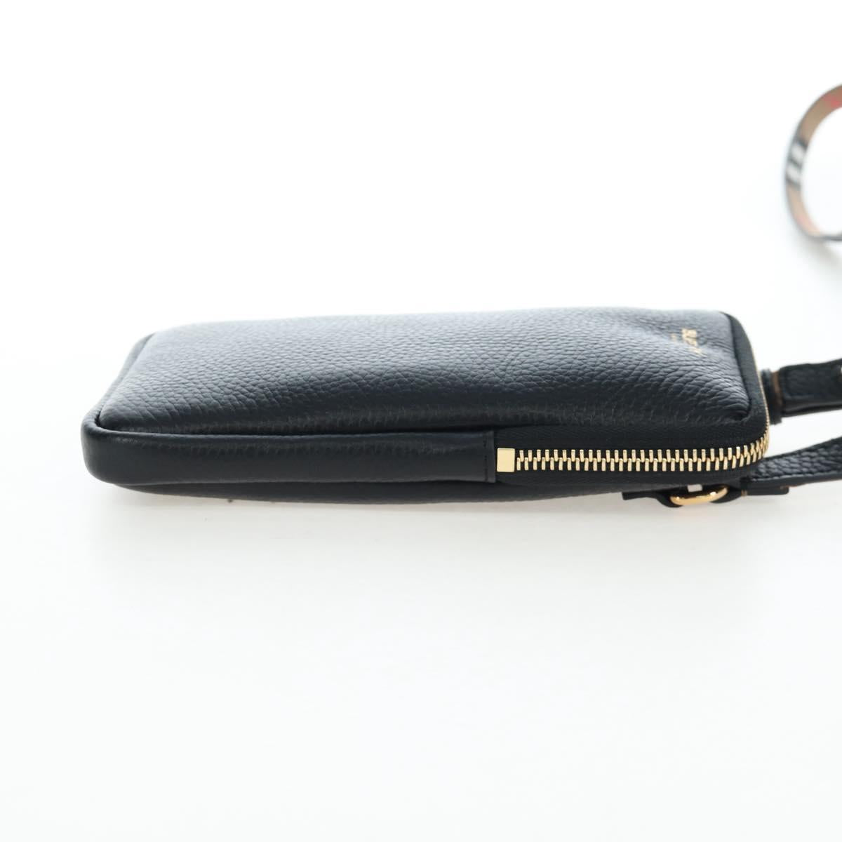 BURBERRY Shoulder Pouch Leather Black Gold Auth am12646V