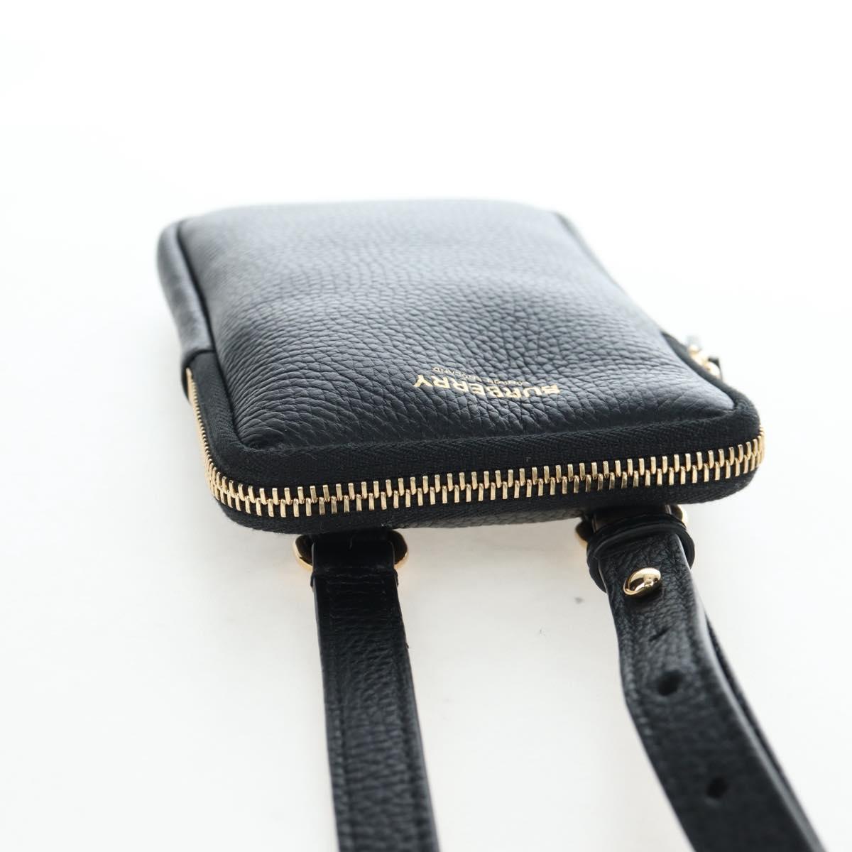 BURBERRY Shoulder Pouch Leather Black Gold Auth am12646V