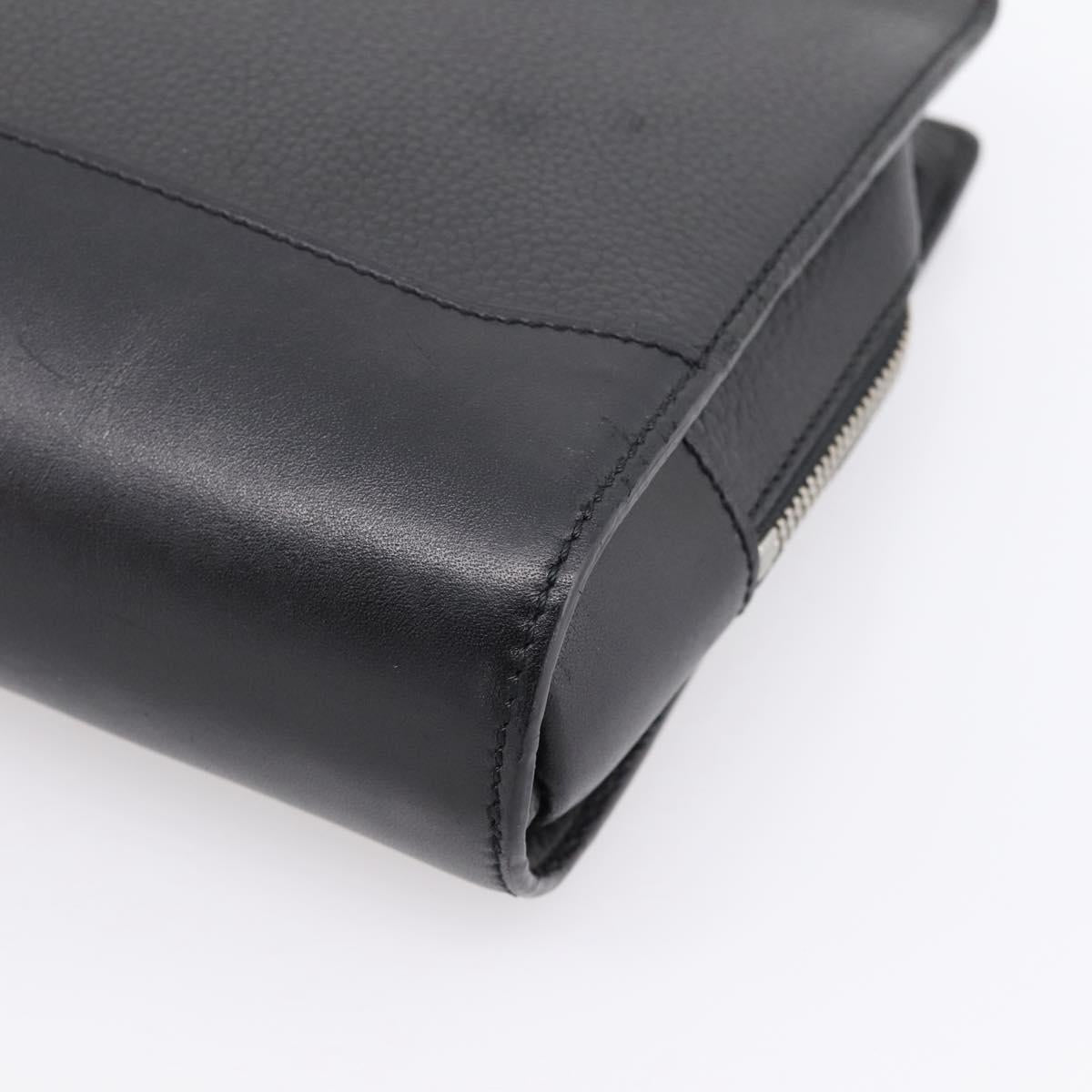CARTIER Clutch Bag Leather Black Silver Auth am12649A