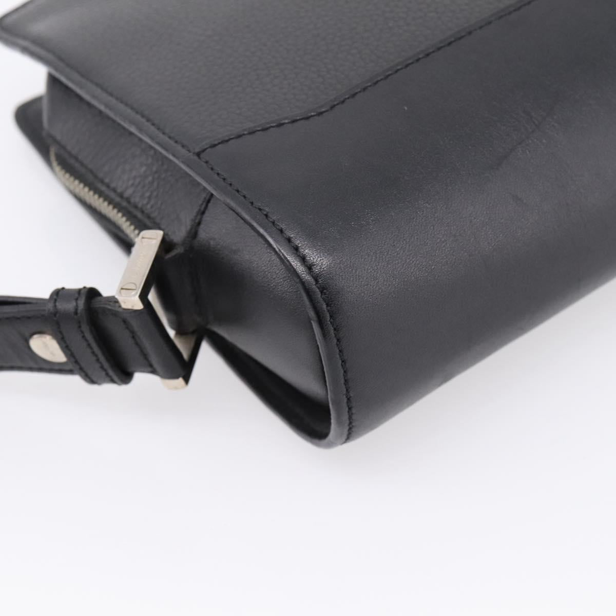 CARTIER Clutch Bag Leather Black Silver Auth am12649A