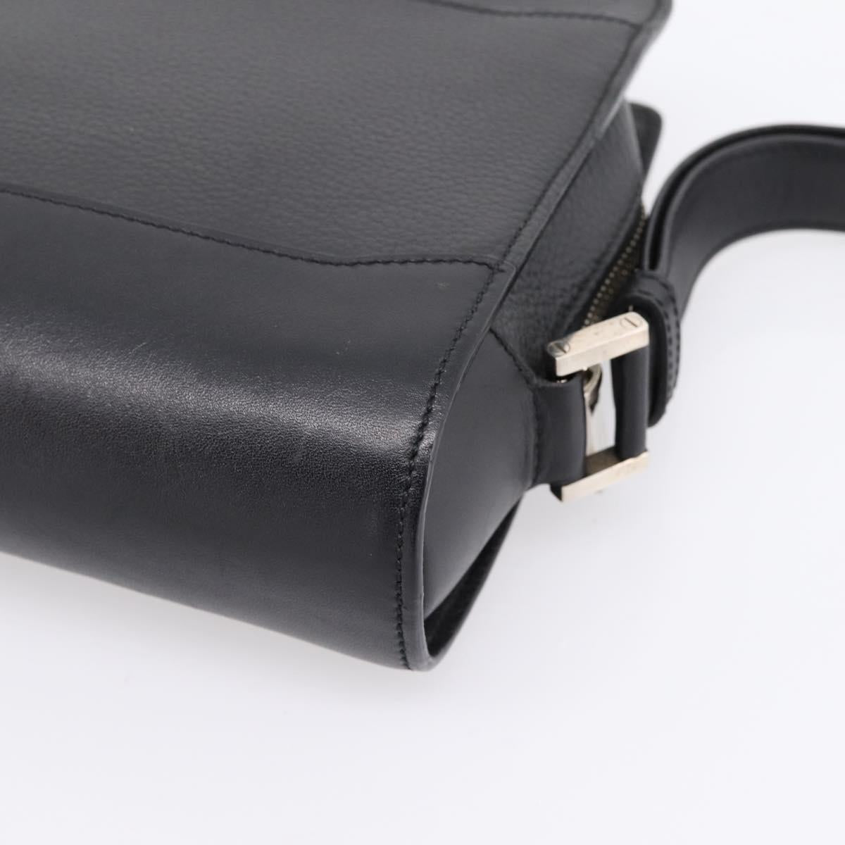 CARTIER Clutch Bag Leather Black Silver Auth am12649A