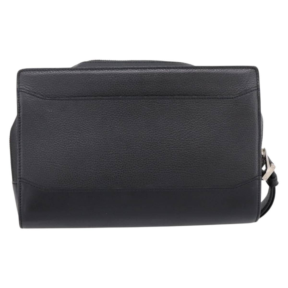 CARTIER Clutch Bag Leather Black Silver Auth am12649A