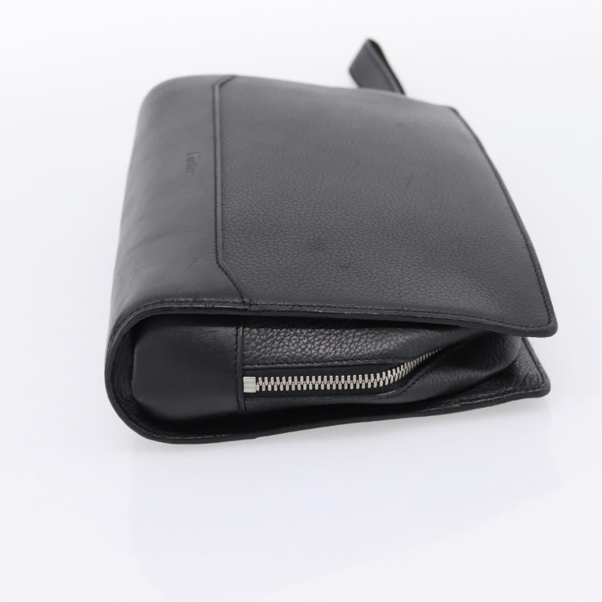CARTIER Clutch Bag Leather Black Silver Auth am12649A