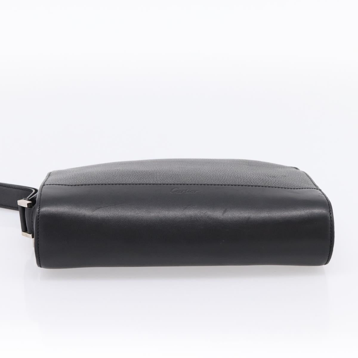 CARTIER Clutch Bag Leather Black Silver Auth am12649A