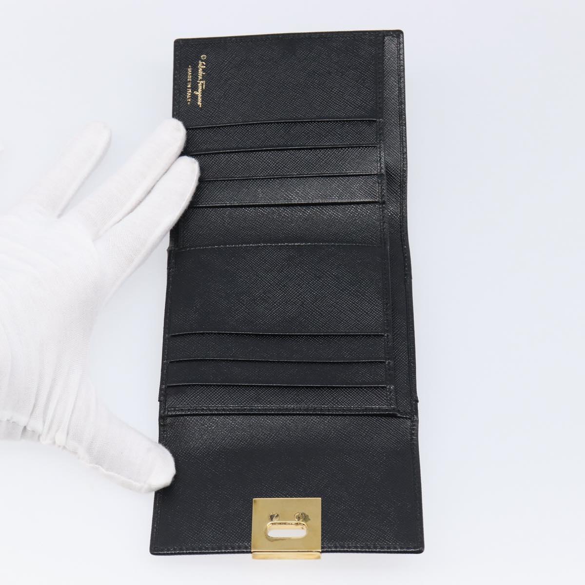 Salvatore Ferragamo Gancini Gamaguchi Compact Wallet Leather Black Auth am12650V