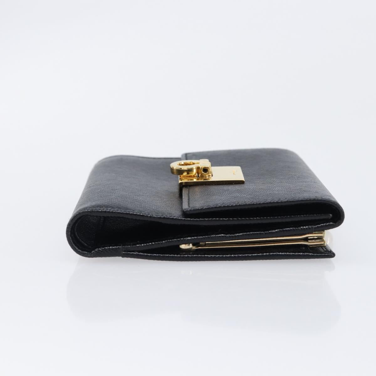 Salvatore Ferragamo Gancini Gamaguchi Compact Wallet Leather Black Auth am12650V