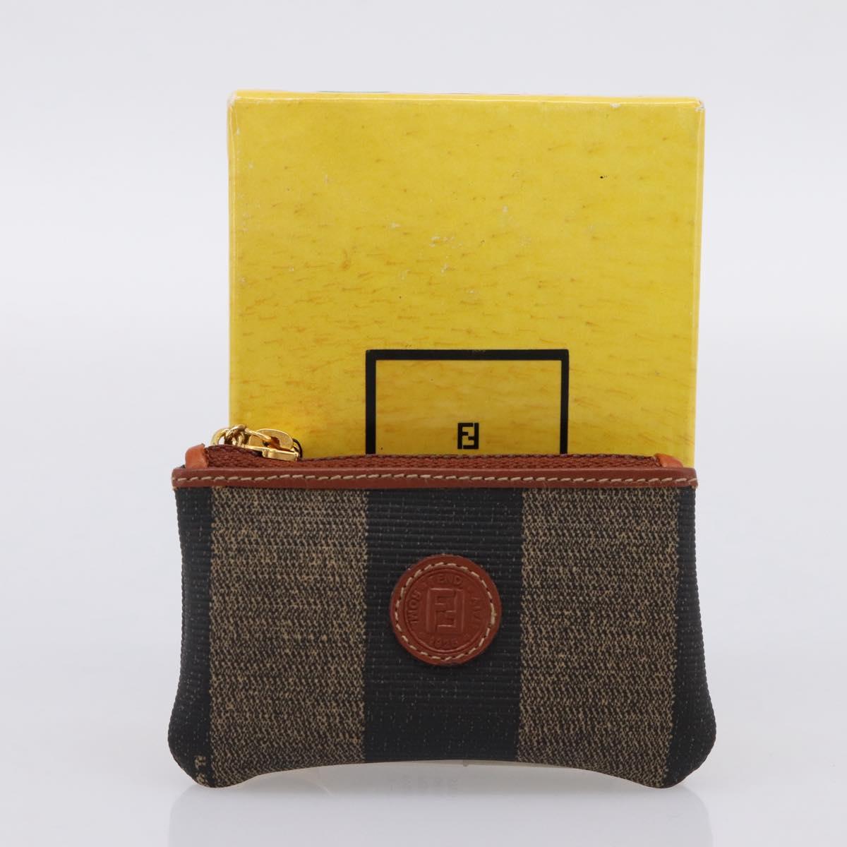 FENDI Zucca Canvas Coin Key Case Black Brown Auth am12652V