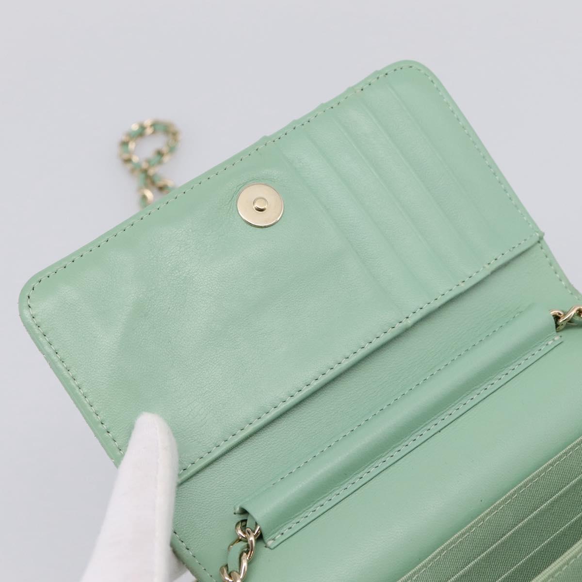CHANEL Matelasse Chain Shoulder Wallet Lamb Skin Green Gold CC Auth am12655SAM