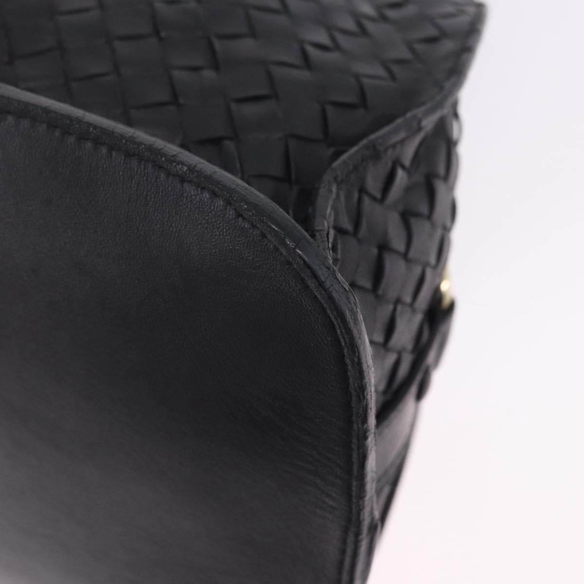 BOTTEGA VENETA INTRECCIATO Hand Bag Leather Black Gold Auth am12657V