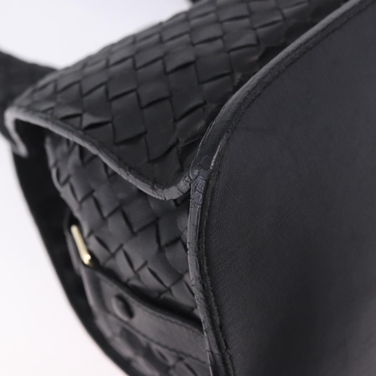 BOTTEGA VENETA INTRECCIATO Hand Bag Leather Black Gold Auth am12657V