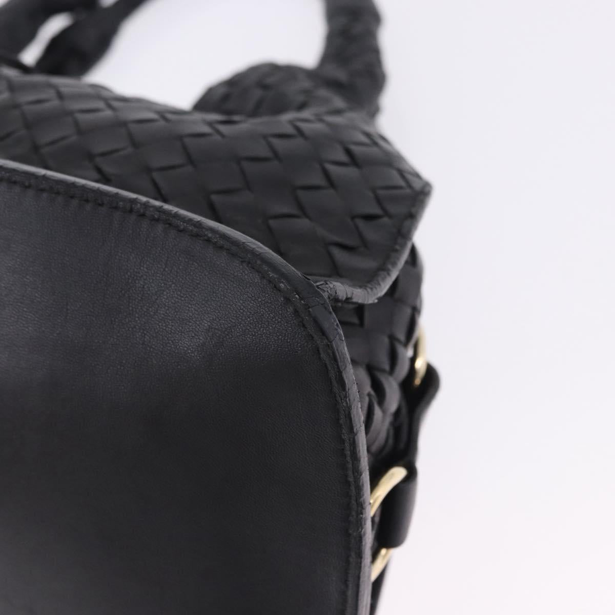 BOTTEGA VENETA INTRECCIATO Hand Bag Leather Black Gold Auth am12657V