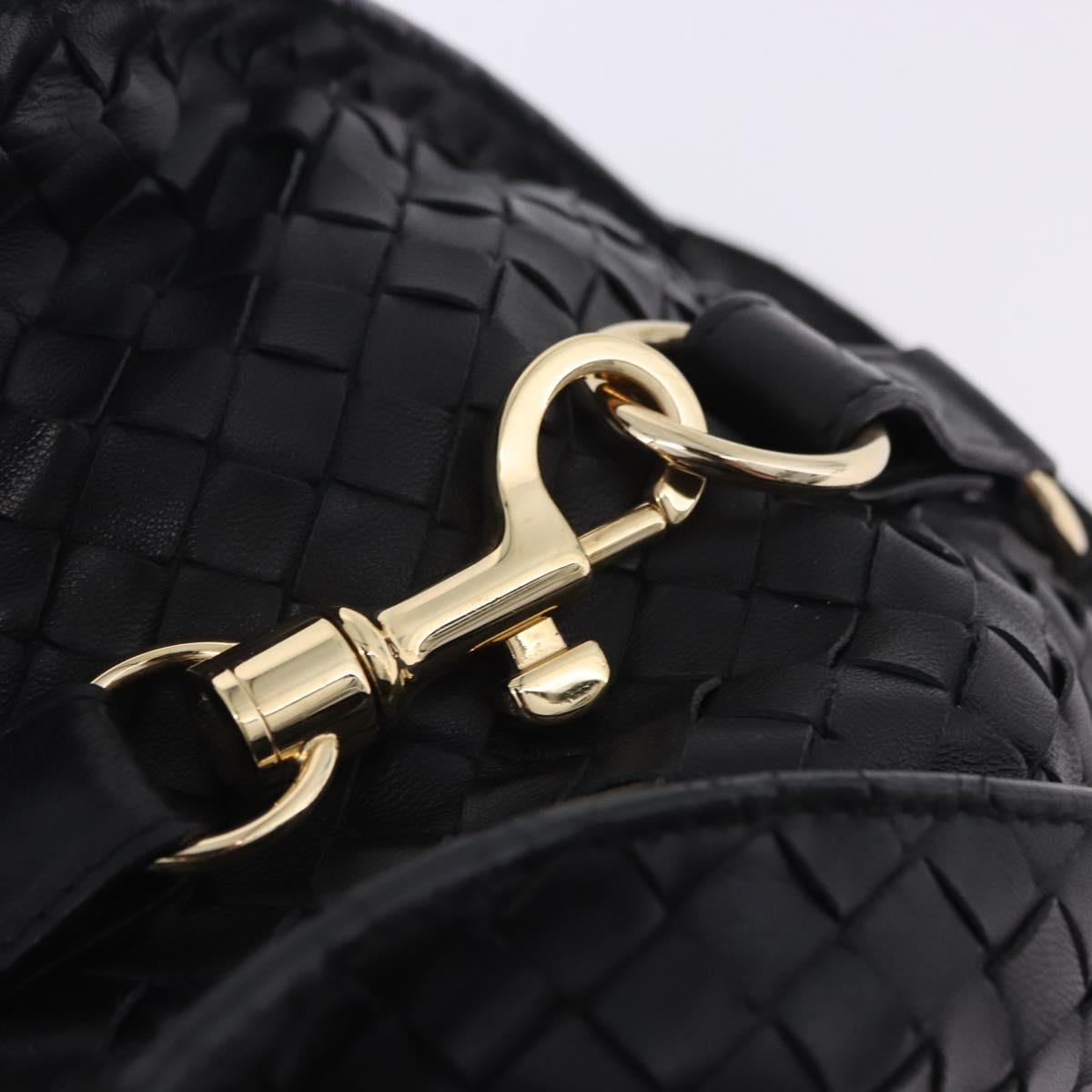 BOTTEGA VENETA INTRECCIATO Hand Bag Leather Black Gold Auth am12657V