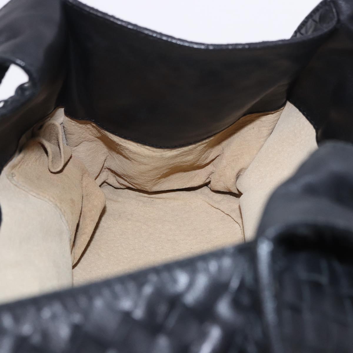 BOTTEGA VENETA INTRECCIATO Hand Bag Leather Black Gold Auth am12657V