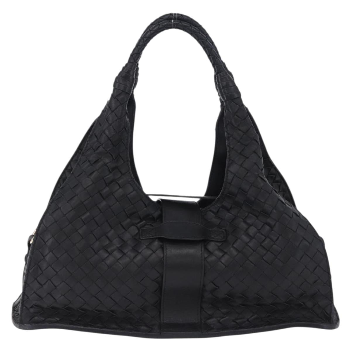 BOTTEGA VENETA INTRECCIATO Hand Bag Leather Black Gold Auth am12657V