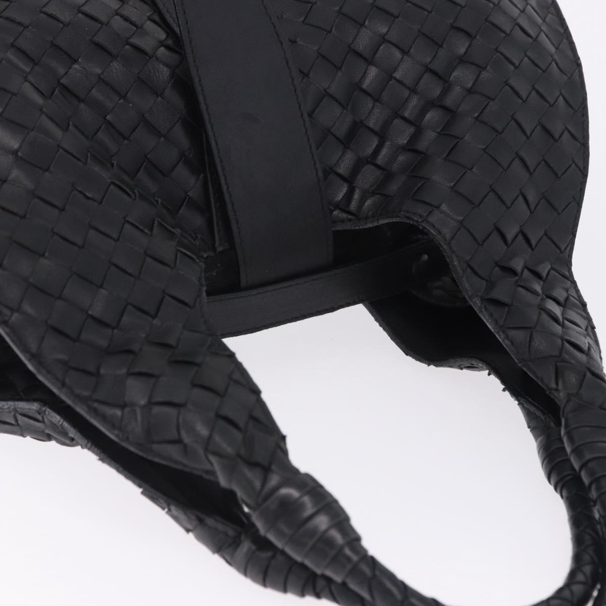 BOTTEGA VENETA INTRECCIATO Hand Bag Leather Black Gold Auth am12657V