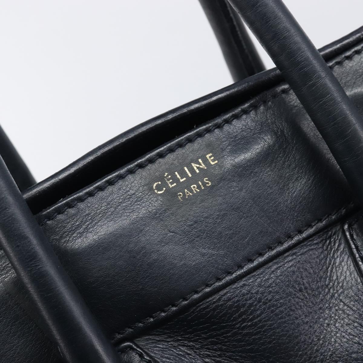 CELINE Luggage Mini Shopper Hand Bag Leather Navy Gold Auth am12658A