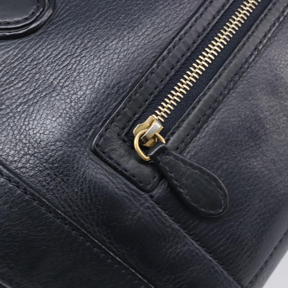 CELINE Luggage Mini Shopper Hand Bag Leather Navy Gold Auth am12658A