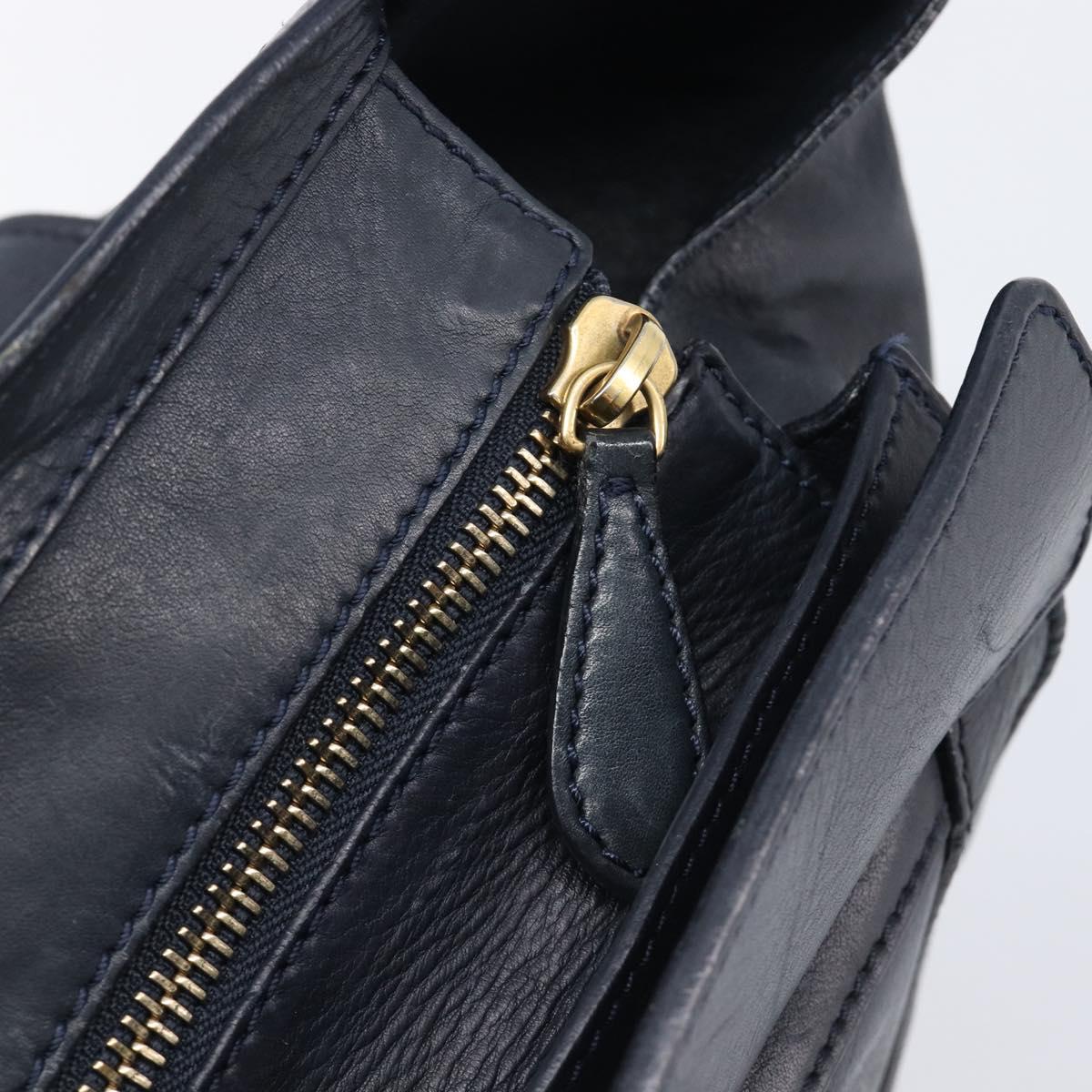 CELINE Luggage Mini Shopper Hand Bag Leather Navy Gold Auth am12658A
