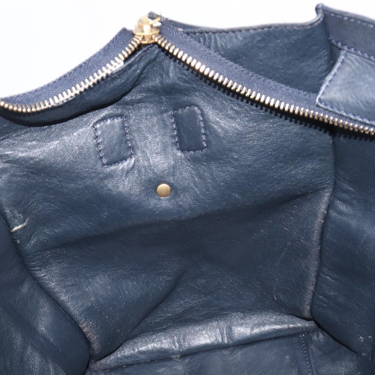 CELINE Luggage Mini Shopper Hand Bag Leather Navy Gold Auth am12658A
