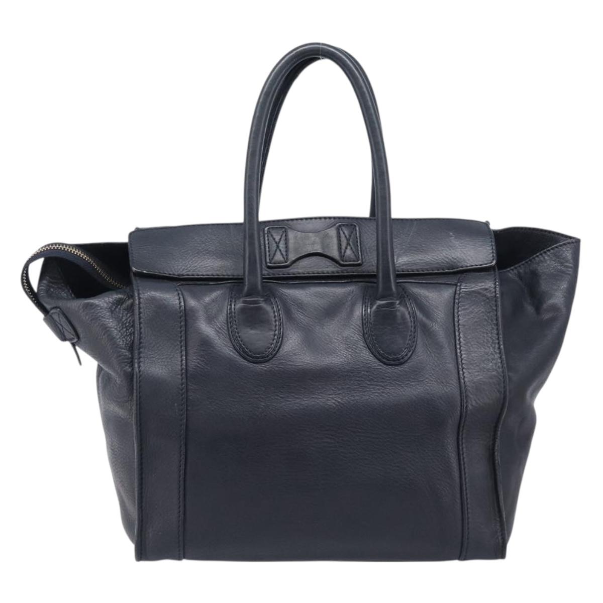 CELINE Luggage Mini Shopper Hand Bag Leather Navy Gold Auth am12658A