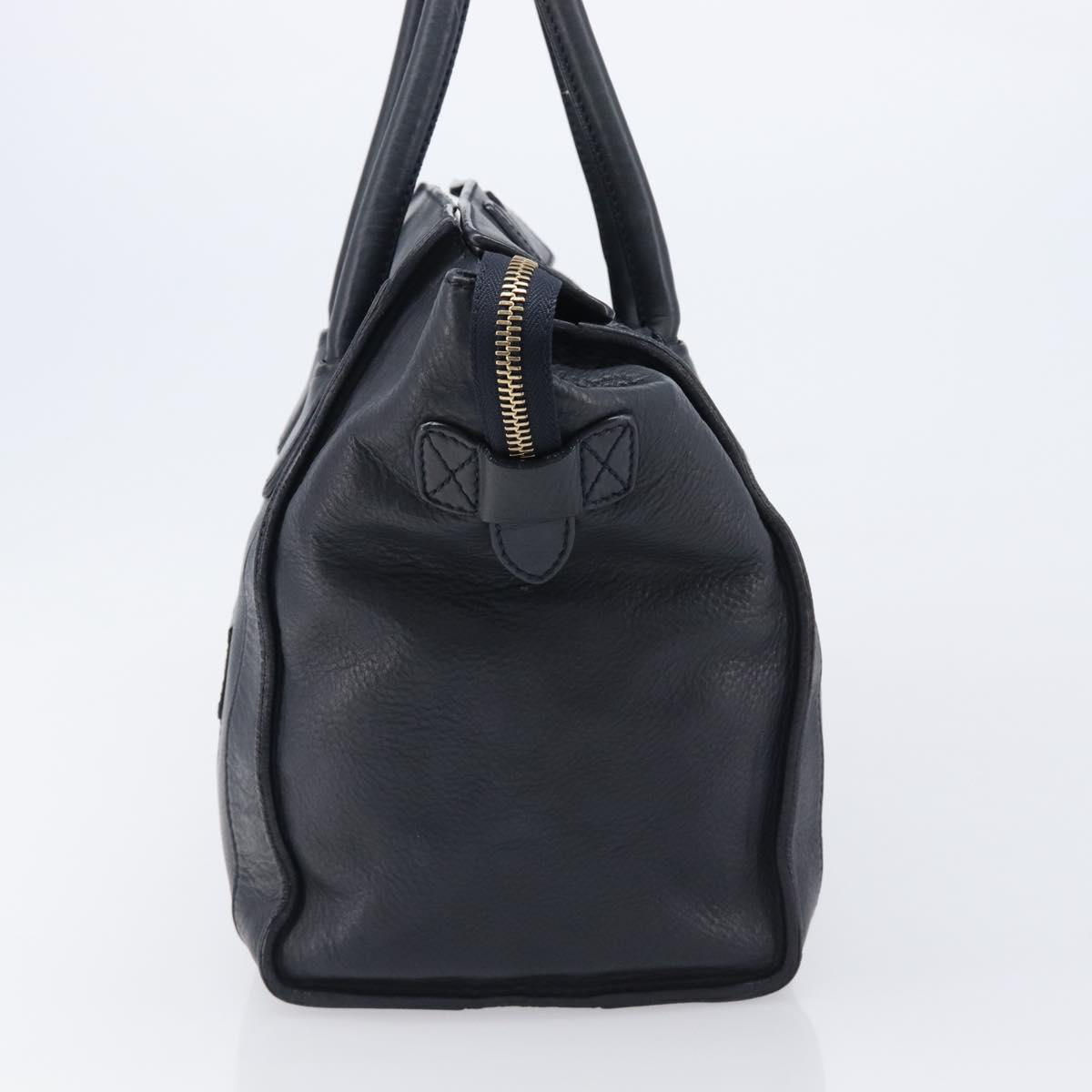 CELINE Luggage Mini Shopper Hand Bag Leather Navy Gold Auth am12658A