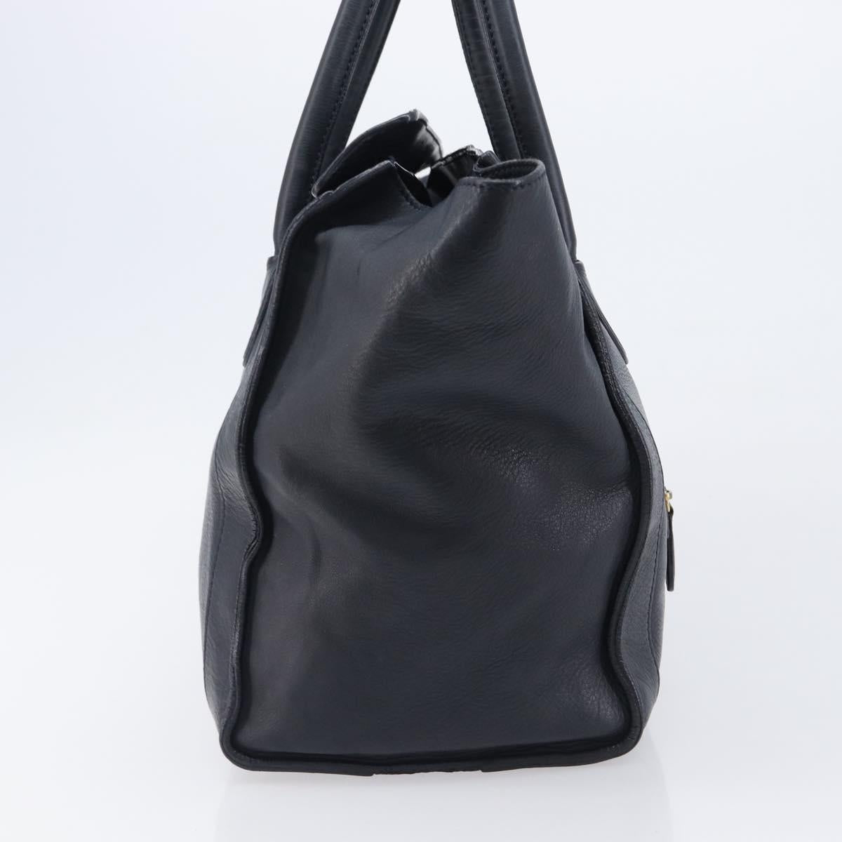 CELINE Luggage Mini Shopper Hand Bag Leather Navy Gold Auth am12658A