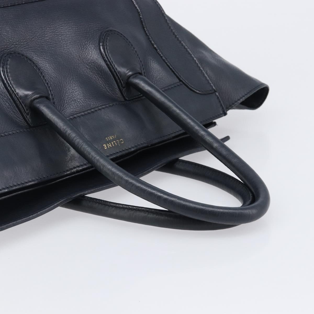 CELINE Luggage Mini Shopper Hand Bag Leather Navy Gold Auth am12658A