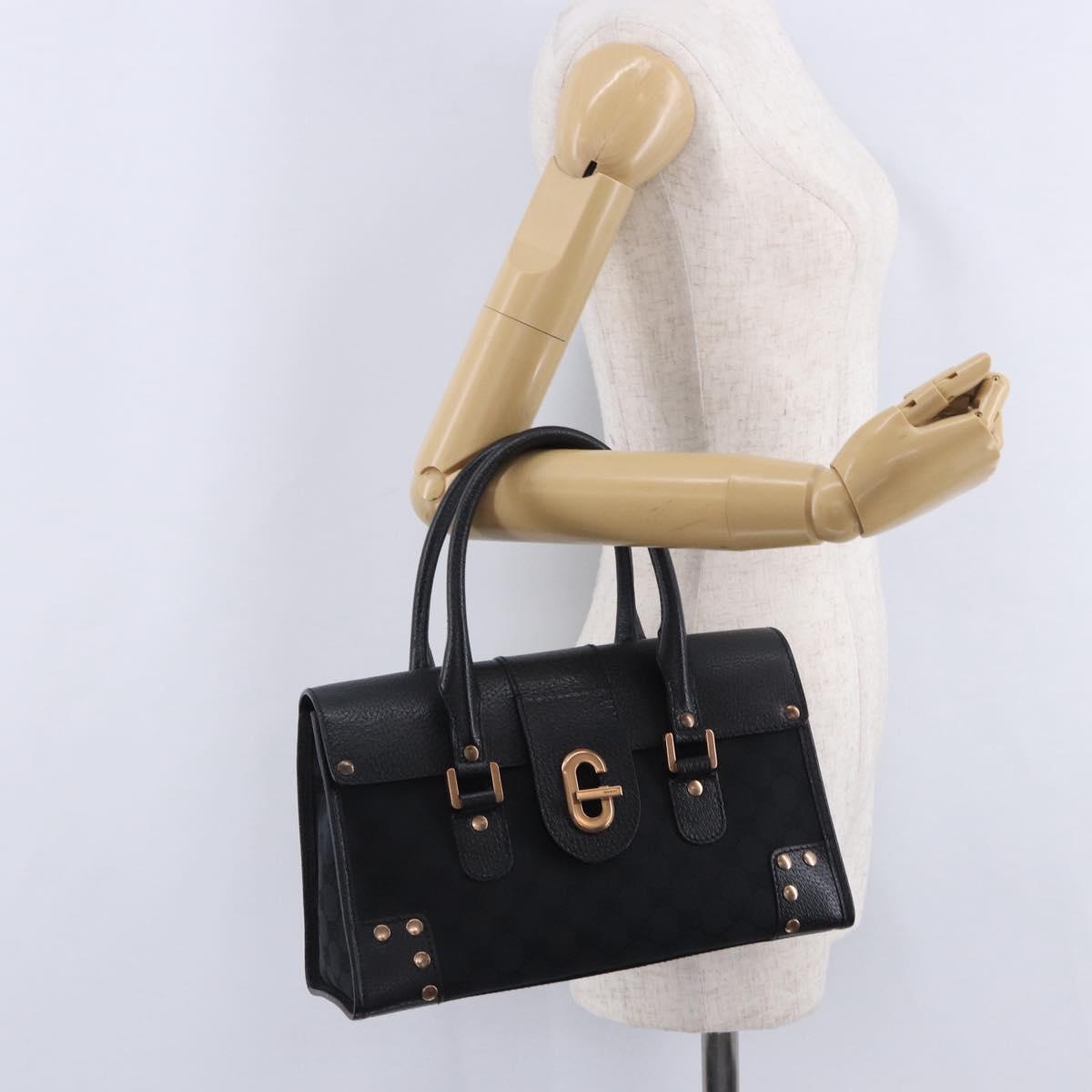 GUCCI GG Canvas Hand Bag Black Gold 124286 Auth am12659V