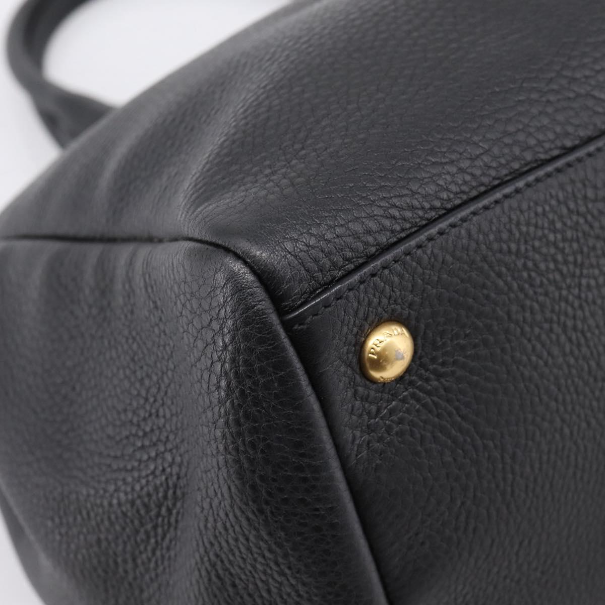 PRADA Hand Bag Leather 2way Black Gold BN2793 Auth am12660V