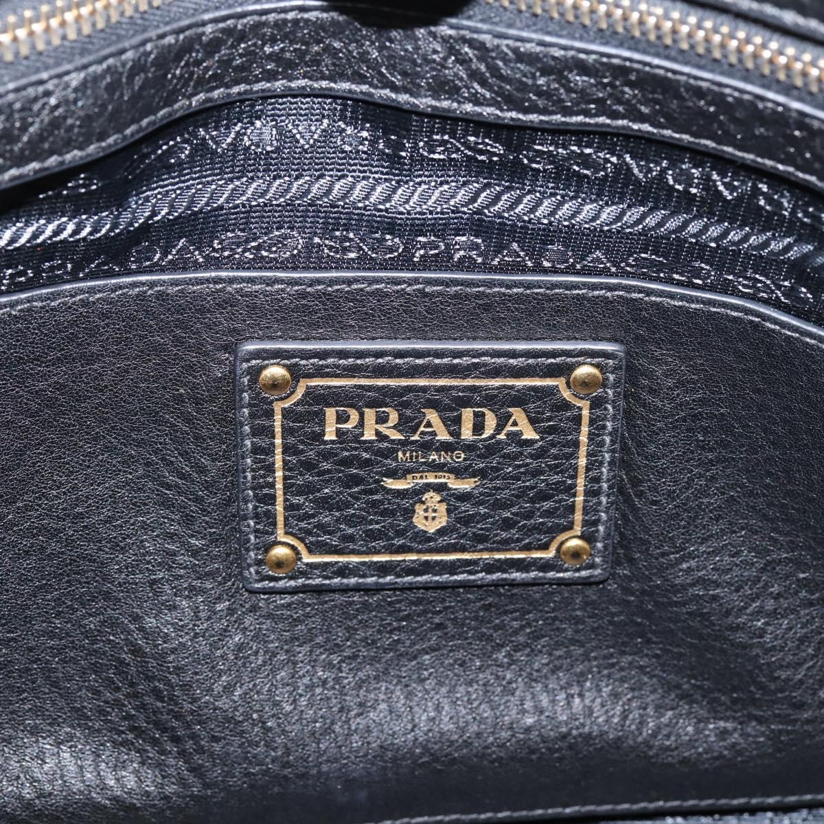 PRADA Hand Bag Leather 2way Black Gold BN2793 Auth am12660V