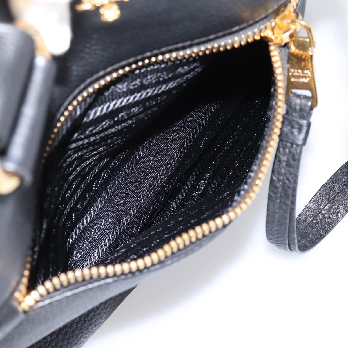 PRADA Hand Bag Leather 2way Black Gold BN2793 Auth am12660V