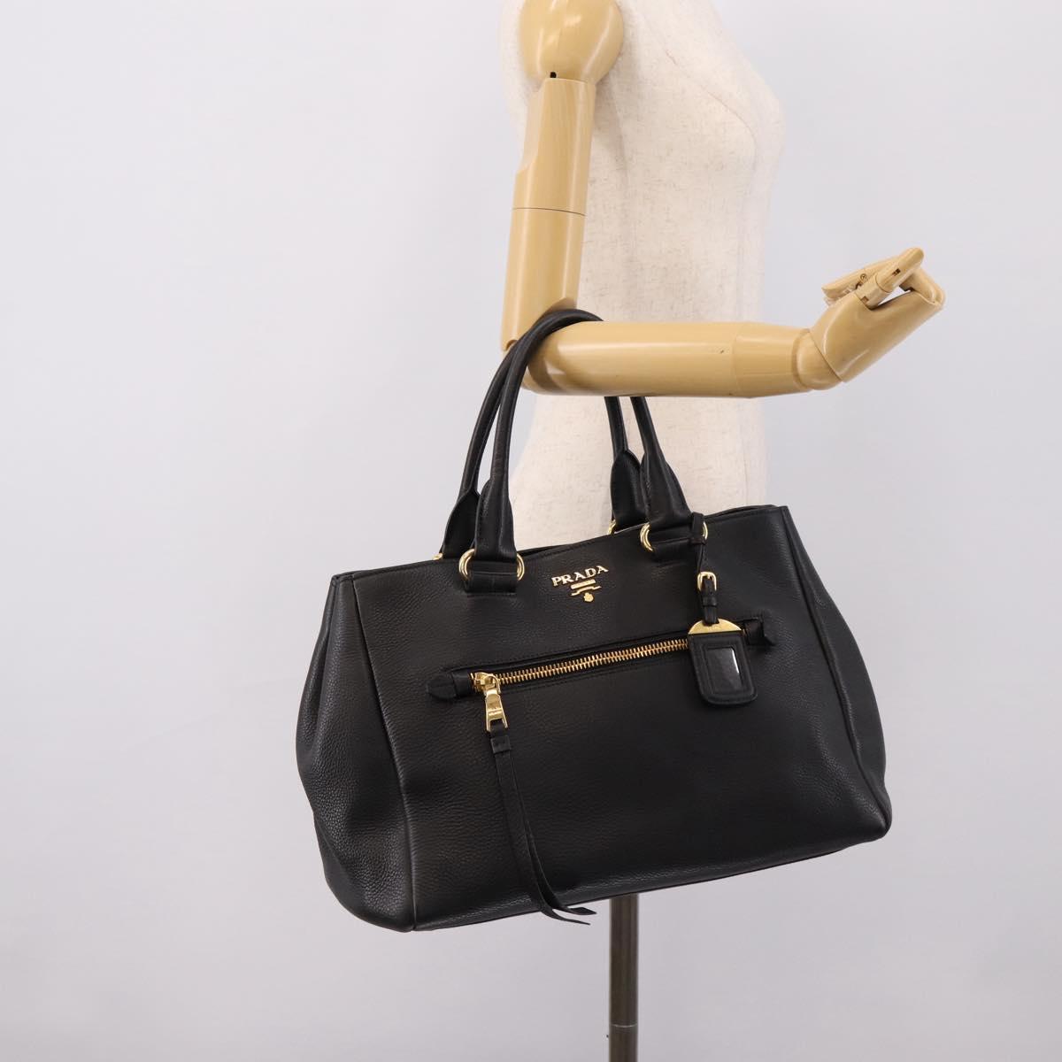 PRADA Hand Bag Leather 2way Black Gold BN2793 Auth am12660V