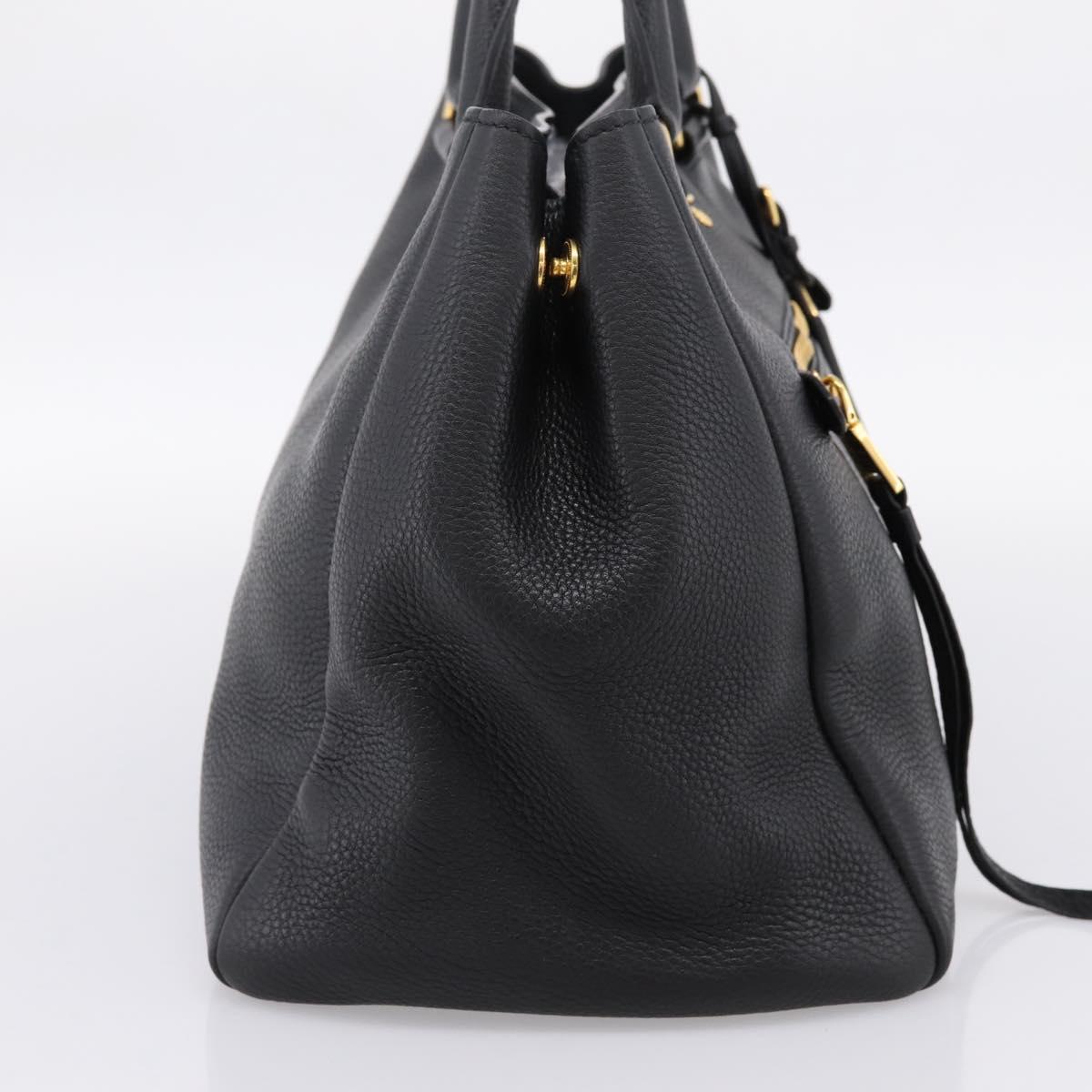 PRADA Hand Bag Leather 2way Black Gold BN2793 Auth am12660V