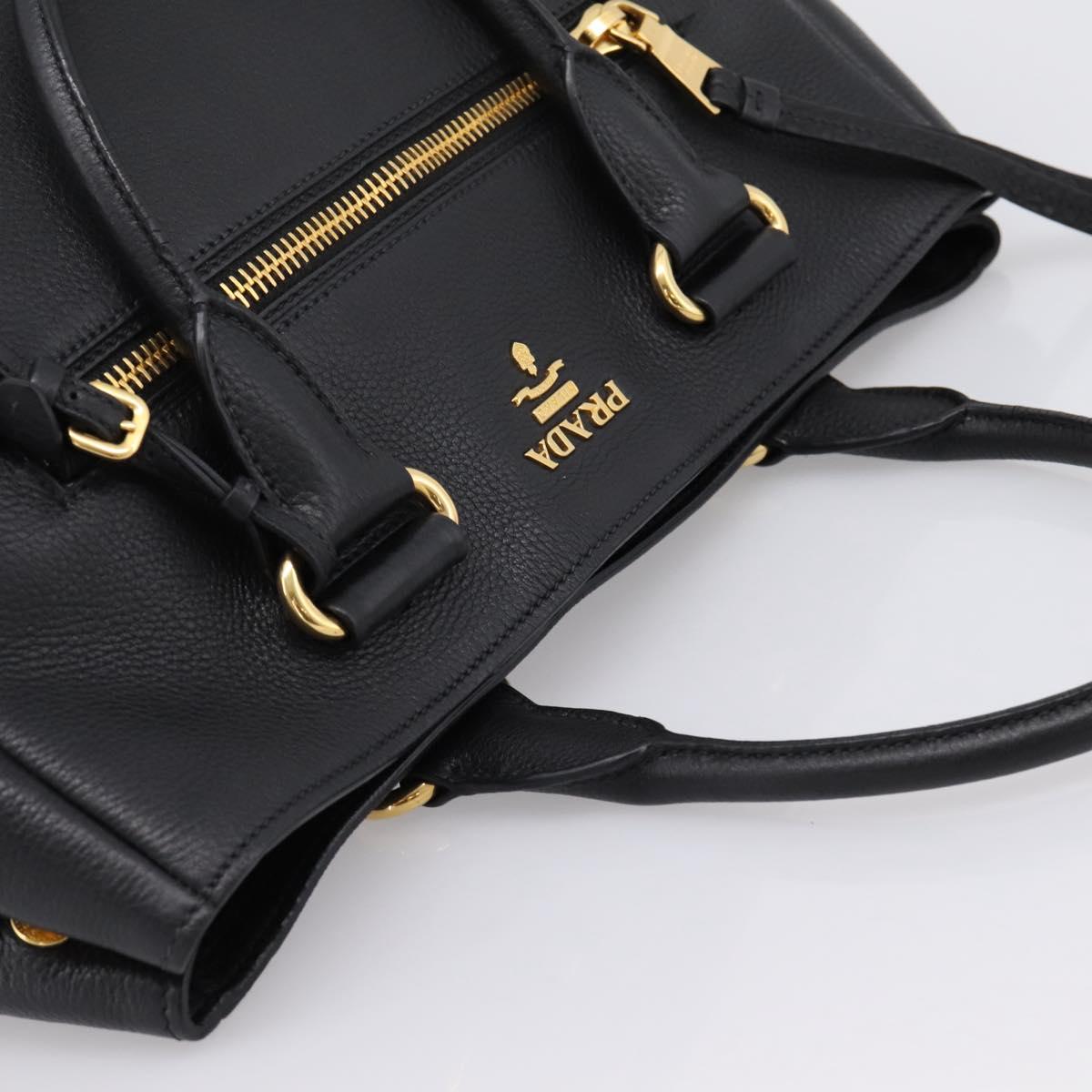 PRADA Hand Bag Leather 2way Black Gold BN2793 Auth am12660V