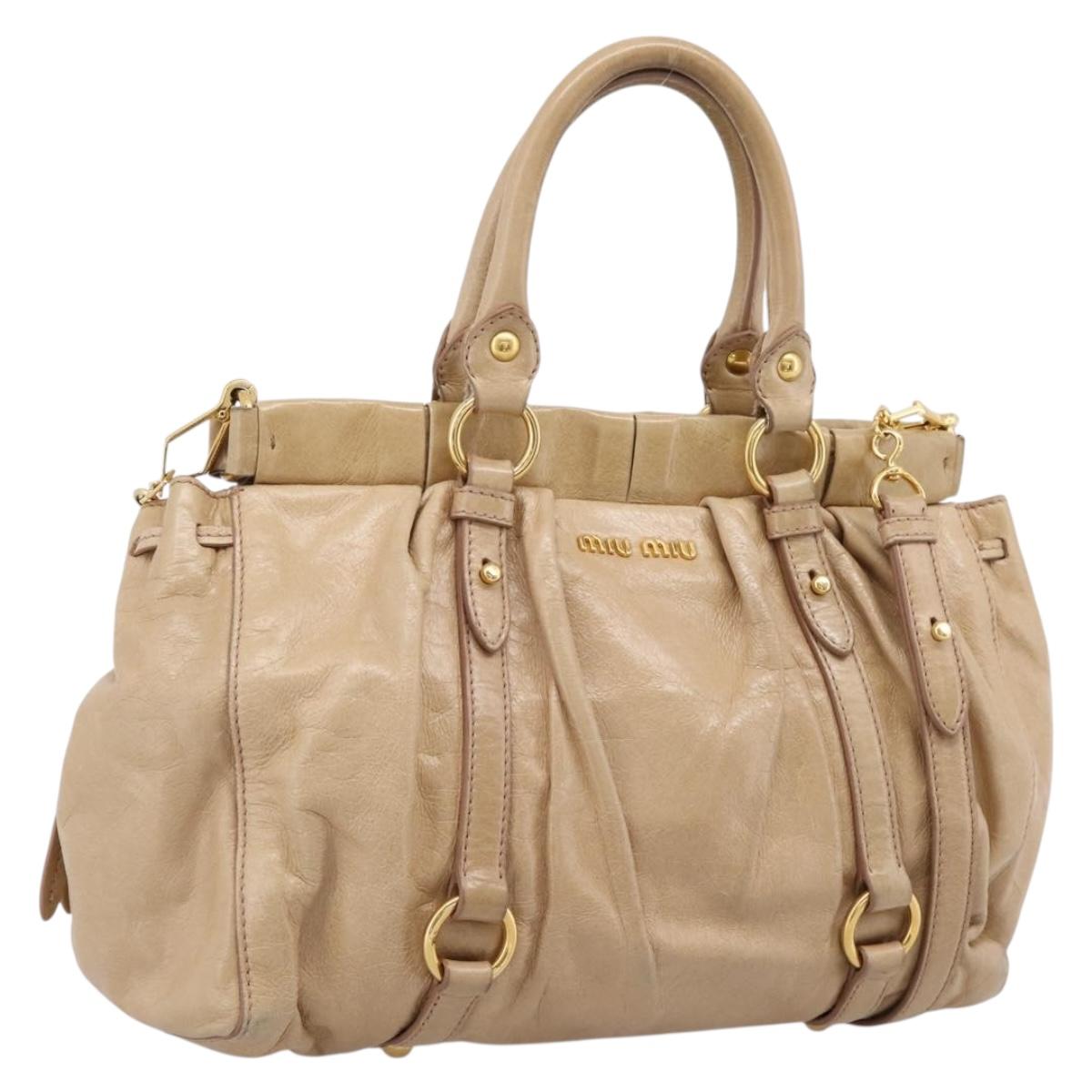Miu Miu Hand Bag Leather 2way Beige Gold Auth am12661V