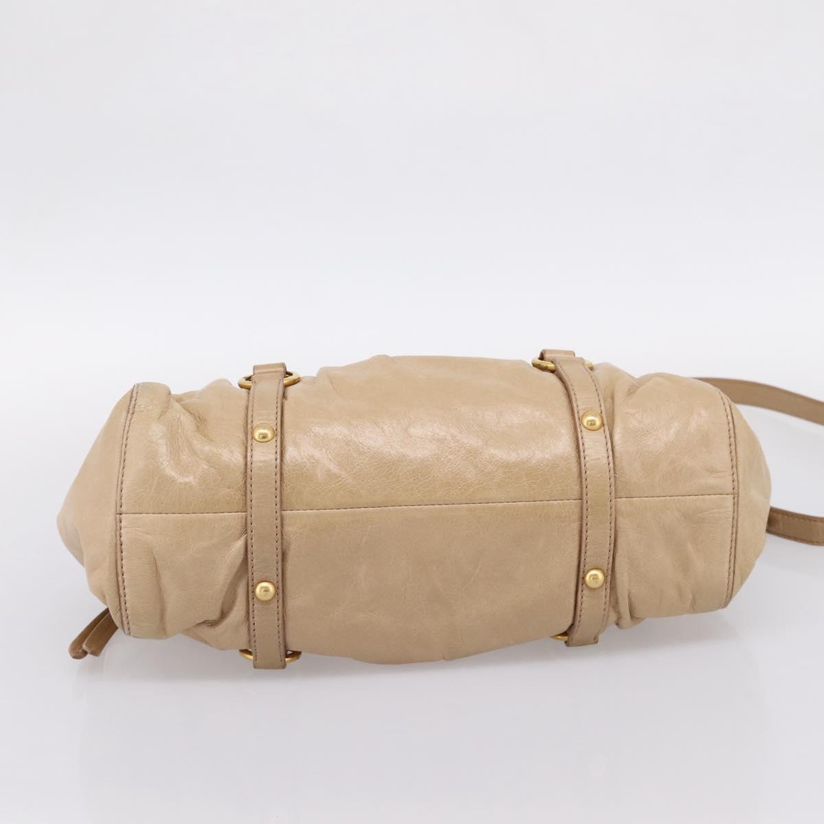 Miu Miu Hand Bag Leather 2way Beige Gold Auth am12661V
