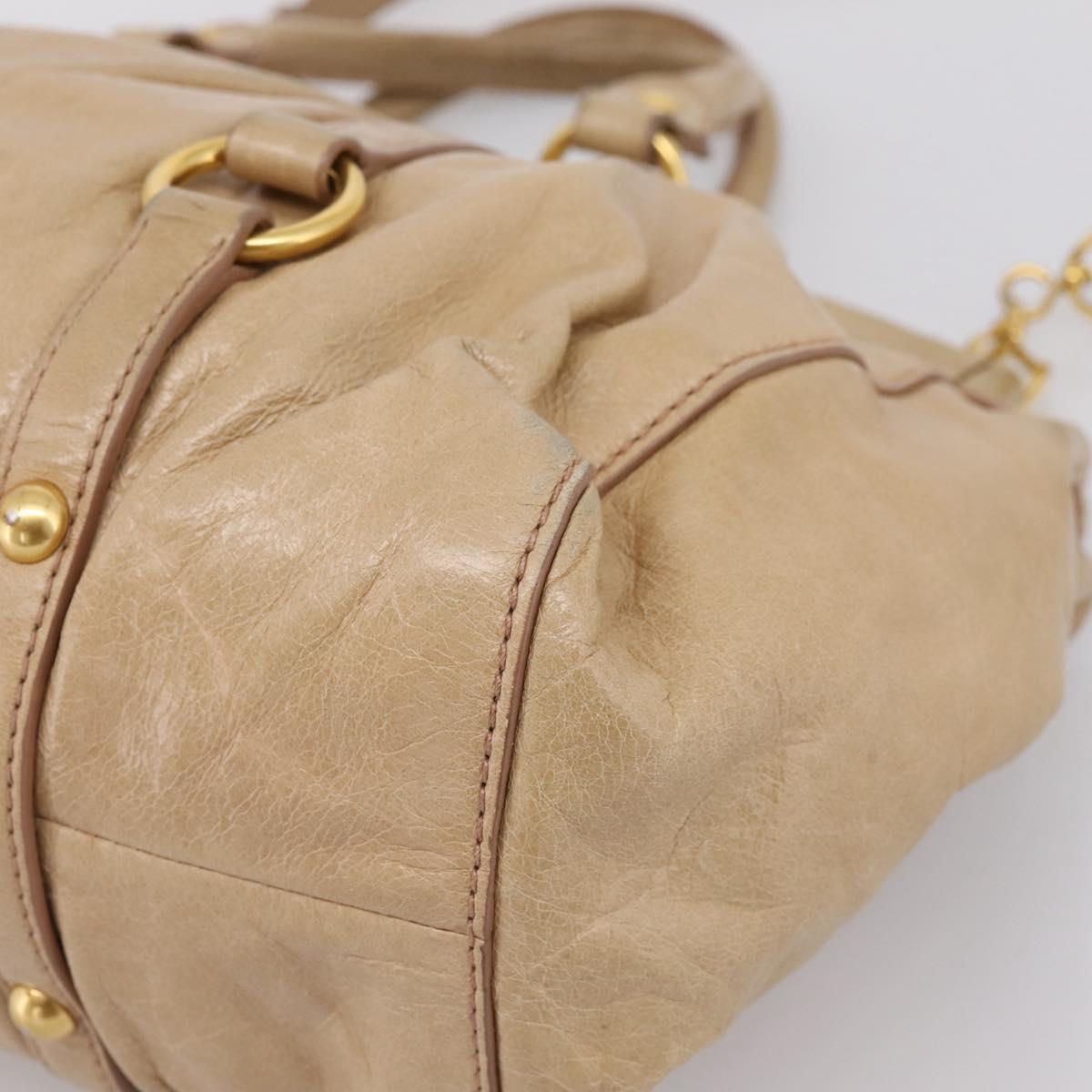 Miu Miu Hand Bag Leather 2way Beige Gold Auth am12661V