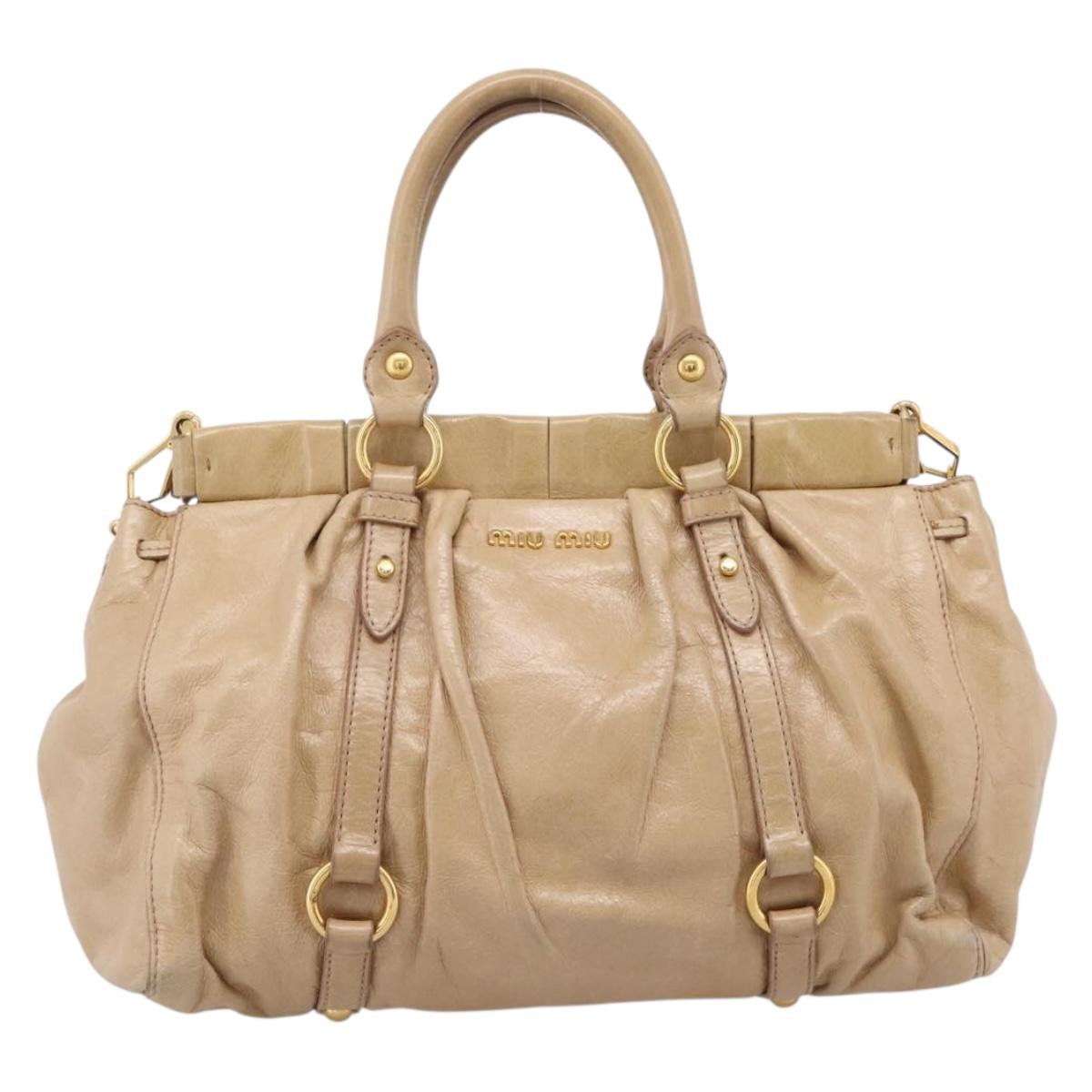 Miu Miu Hand Bag Leather 2way Beige Gold Auth am12661V