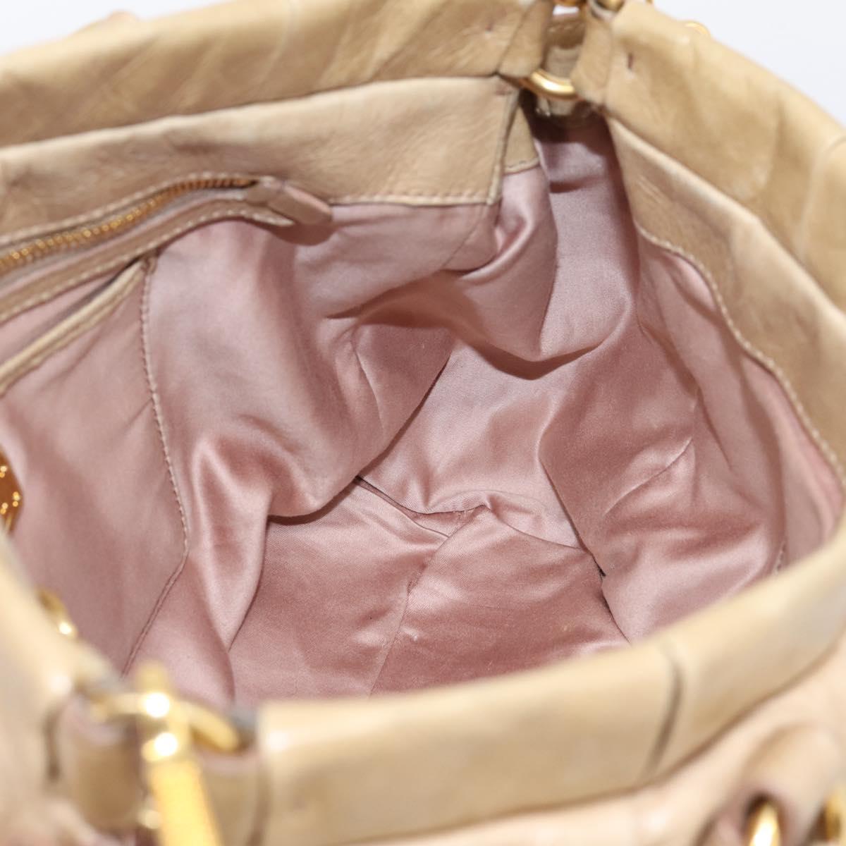 Miu Miu Hand Bag Leather 2way Beige Gold Auth am12661V