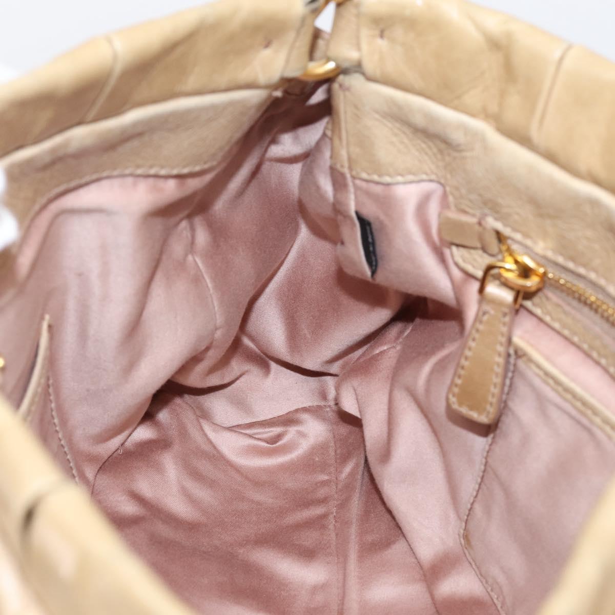 Miu Miu Hand Bag Leather 2way Beige Gold Auth am12661V
